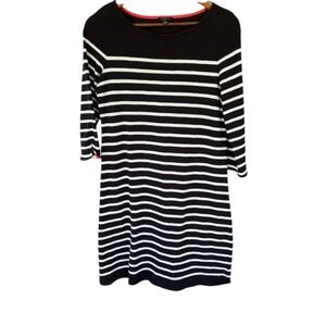 Talbots Black & White Striped 3/4 Sleeve Cotton Shift Dress Size Small